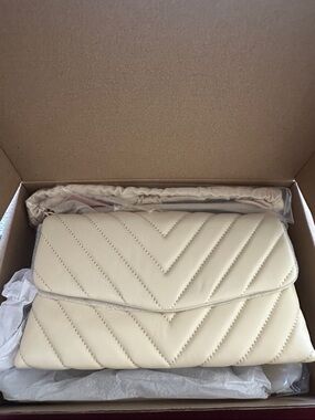 Cream Quilted Chevron Flap Shoulder Bag